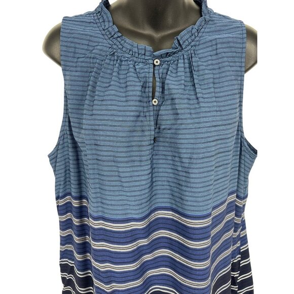 Ann Taylor Loft Women Top Blouse XL Blue Black Striped Sleeveless Round Neck New - Picture 2 of 8